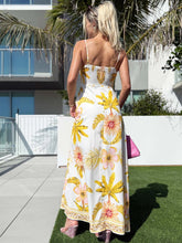 Load image into Gallery viewer, 4969-Tropic Island Floral Print Paradise Resort Dress-WHT/YEL
