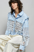 Load image into Gallery viewer, 6015- POL-Embroidered Patch Crochet Button Down Jacket-BLUE
