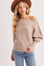 Load image into Gallery viewer, 6367- Boat Neck Balloon Sleeved Pointelle Knit Sweater-OATMEAL
