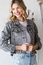 Load image into Gallery viewer, 5354-Stripe Rhinestone Distressed Color Denim Jacket-BLACK
