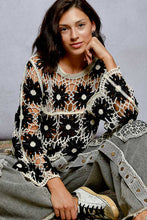 Load image into Gallery viewer, 5810- POL  Floral Weave Knit Long Sleeve Crochet Top-BLACK
