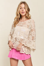 Load image into Gallery viewer, 5974-Bell Sleeve Crochet Top Blouse -NATURAL
