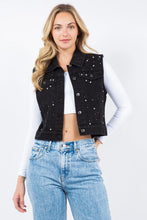 Load image into Gallery viewer, 4608-Iconic Denim Vest Jacket with Rhinestones-BLACK

