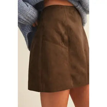 Load image into Gallery viewer, 6308- Faux Suede Vertical Seam Mini Skirt-CHOCO
