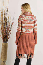 Load image into Gallery viewer, 4650- Fringe Hem Aztec Cardigan-RUST
