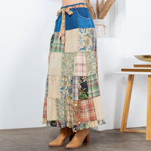 Load image into Gallery viewer, 6041- Western Boho Chic: Patchwork Belted Skirt
