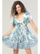 Load image into Gallery viewer, 5294-V Neck Smocked Bust Dress-SHORT SLV-BLUE
