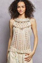 Load image into Gallery viewer, 5899- POL CROCHET HALTER TOP W/ SHELLS-ONE SIZE -BEIGE
