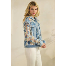 Load image into Gallery viewer, 5864-Denim Jacket with Floral Organza Inset-MULTI

