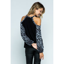 Load image into Gallery viewer, 5493-Cold Shoulder Long Sleeve Knit Top-BLK/GREY
