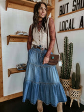 Load image into Gallery viewer, 5375-Bohemian Tiered Denim Skirt A-Line-BLUE
