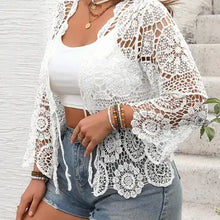 Load image into Gallery viewer, 6179- Boho Crochet Lace Cutout CARDIGAN-WHITE
