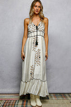 Load image into Gallery viewer, 5802- POL Deep V-Neck Tassel Ruffle Embroidered Trim Maxi Dress
