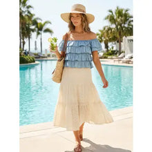 Load image into Gallery viewer, 6197- Tiered Flutter Sleeve Chambray Denim Casual Top

