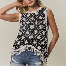 Load image into Gallery viewer, 6255- Asymmetrical Fringe Hem Crochet Top- BLACK
