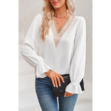 Load image into Gallery viewer, 4280-Color Block Deep V Neck Lace Loose Fit Blouse
