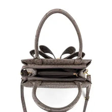 Load image into Gallery viewer, 6469-Elodie Embossed Bow Top Handle Purse – Grey Ostrich
