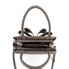 Load image into Gallery viewer, 6541- Elodie Embossed Bow Top Handle Purse – Grey Ostrich
