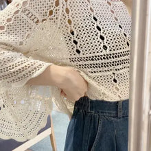 Load image into Gallery viewer, 6184- Summer Top Crochet Knit Bell Sleeve-natural
