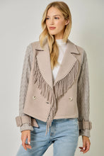 Load image into Gallery viewer, 6703- Tassel Fringe Mixed Media Moto Jacket
