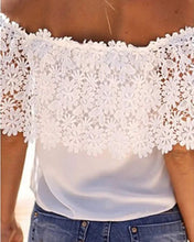 Load image into Gallery viewer, 5850-Lace Patch Off Shoulder Top-WHITE
