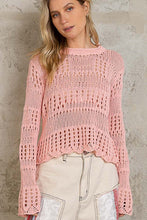 Load image into Gallery viewer, 3550-POL-Flare sleeve open knit casual pullover sweater top
