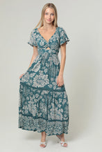 Load image into Gallery viewer, 5296-V Neck Twist Front Maxi Dress with Lace Trim-BLUE (
