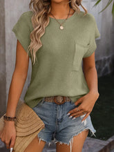 Load image into Gallery viewer, 5219-Round Neck Short Sleeve Sweater-OLIVE
