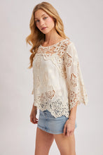 Load image into Gallery viewer, 6354- Boho Sheer Crochet 3/4 Sleeved Top-NATURAL
