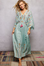 Load image into Gallery viewer, 5804- POL V-Neck Tassel Glint Embroidery Cotton Flowy Fit Maxi Dress
