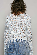 Load image into Gallery viewer, 5894- POL LONG SLEEVE CROCHET CARDIGAN-BLUE
