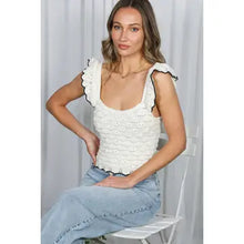 Load image into Gallery viewer, 6193- Cream Ruffle Edge Crochet Knit Top
