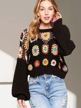 Load image into Gallery viewer, 5407-LONG Puff Sleeves Crochet Crop Top-BLACK
