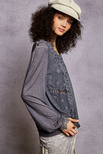 Load image into Gallery viewer, 5796- POL Floral Lace Crochet V-Neck Top-CHARCOAL
