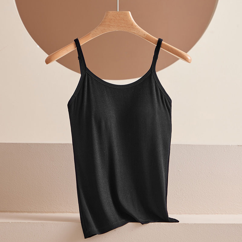 5382-Modal Padded Longline Camisole Top-BLACK