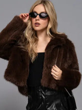 Load image into Gallery viewer, 6402- Long Sleeve  Faux Fur Cropped Jacket-COFFEE
