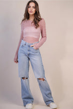 Load image into Gallery viewer, 5841-High Neck Fitted See-Thru Lurex Top-PINK
