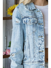 Load image into Gallery viewer, 4517-Cropped Denim Jacket with Asymmetric Seam
