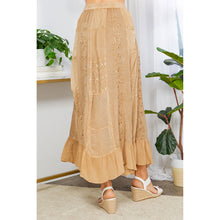 Load image into Gallery viewer, 4588-Gypsy Rhapsody: Textured Tiered Skirt with Aari Embroidery-CAMEL
