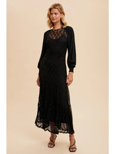 Load image into Gallery viewer, 4689-Raglan Vintage Lace Paneled Dress-BLACK
