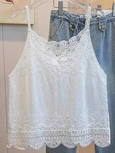 Load image into Gallery viewer, 6415- V-Neck Lace Embroidery String Shoulder Cami -WHITE
