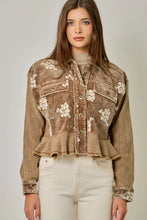 Load image into Gallery viewer, 6732- Embroidered Mixed Media Jacket-WASHED TOFFEE
