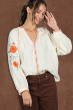 Load image into Gallery viewer, 6569- Floral Embroidered V-Neck Cotton Gauze Blouse-CREAM

