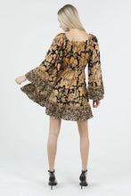Load image into Gallery viewer, 6604- V Neck Wide Bell Sleeve Printed Dress-YELLOW
