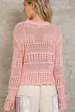 Load image into Gallery viewer, 3550-POL-Flare sleeve open knit casual pullover sweater top
