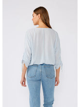 Load image into Gallery viewer, 5084-Metallic Stripe Ruched Sleeve Button Front Blouse-BLUE
