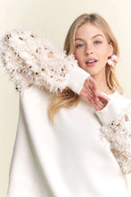 Load image into Gallery viewer, 4768-FAUX FUR SEQUIN SLEEVES SWEATER TOP-CREAM
