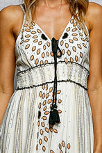 Load image into Gallery viewer, 5802- POL Deep V-Neck Tassel Ruffle Embroidered Trim Maxi Dress
