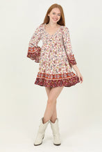 Load image into Gallery viewer, 4728-V Neck Smocked Bodice Flare Sleeve Dress
