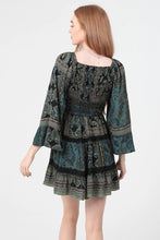 Load image into Gallery viewer, 6603- V Neck Smocked Bell Sleeve dress-GREEN
